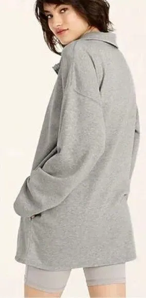J.Crew University Terry Long Half-Zip Tunic Sweatshirt Heather Grey Cozy Chic - Image 2