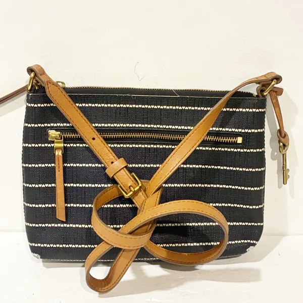 Fossil Devon Black With‎ White Stripes Crossbody Vegan Leather Shoulder Bag - Image 6