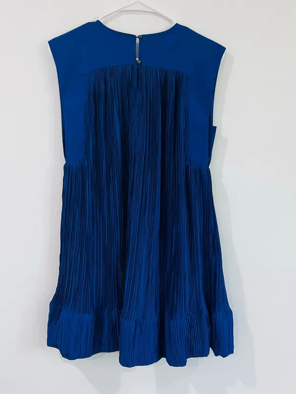 Anthropologie Blue Pleated Mini Dress XS Flowy Babydoll Minimalist Party - Image 6