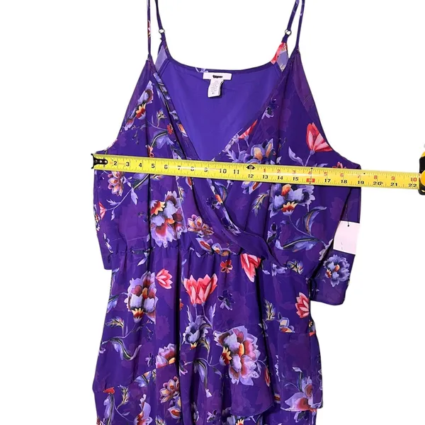 Bar III Dress Women's XL Purple Floral Cold Shoulder Ruffle Fit & Flare Sundress - Image 8