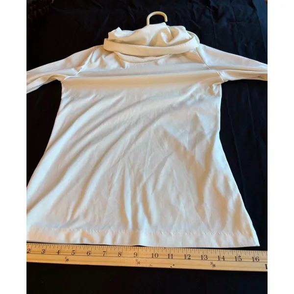 Vintage Cream Cowl Neck Hooded Long Sleeve Top Ivory Polyester Knit Made in USA - Image 5
