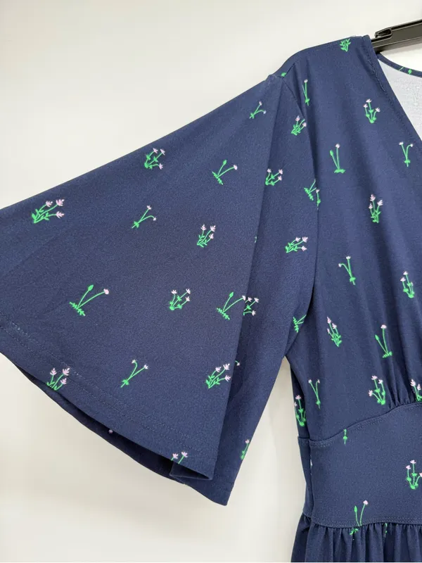Leota Wispy Floral Patriot Blue Navy Midi Zoe Dress with Green Floral Print - Image 2