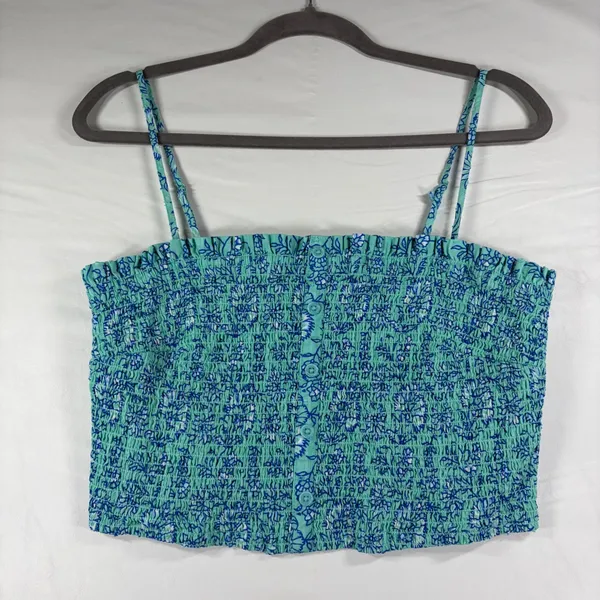 Roller Rabbit‎ Target Mint Green Floral Smocked Cami Top Adjustable Straps Large - Image 2