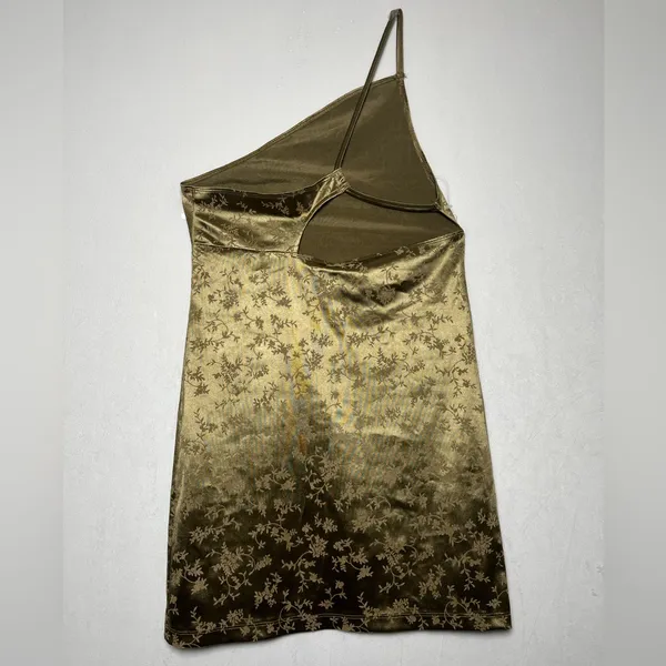 Dolls Kill Motel Womens Perona Dress Gold One Shoulder Coquette Party Dress Sz M - Image 4