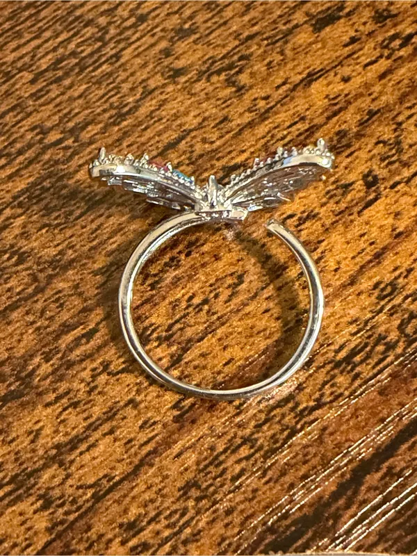 Adjustable Colorful Butterfly Ring Silver Plated Multi CZ Crystal Statement Jewe - Image 4