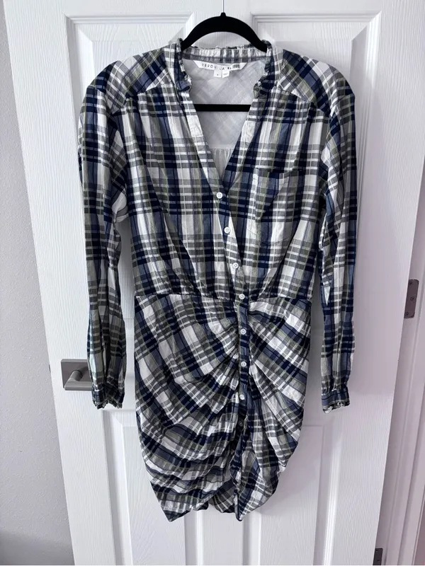 Veronica Beard Vilette Mini Shirt Dress Army Plaid size 8 - Image 5