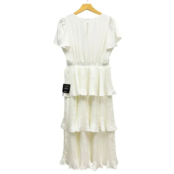 Lulus Twirl-wind Romance White Satin Tiered Midi Dress size Medium NWT - Image 6