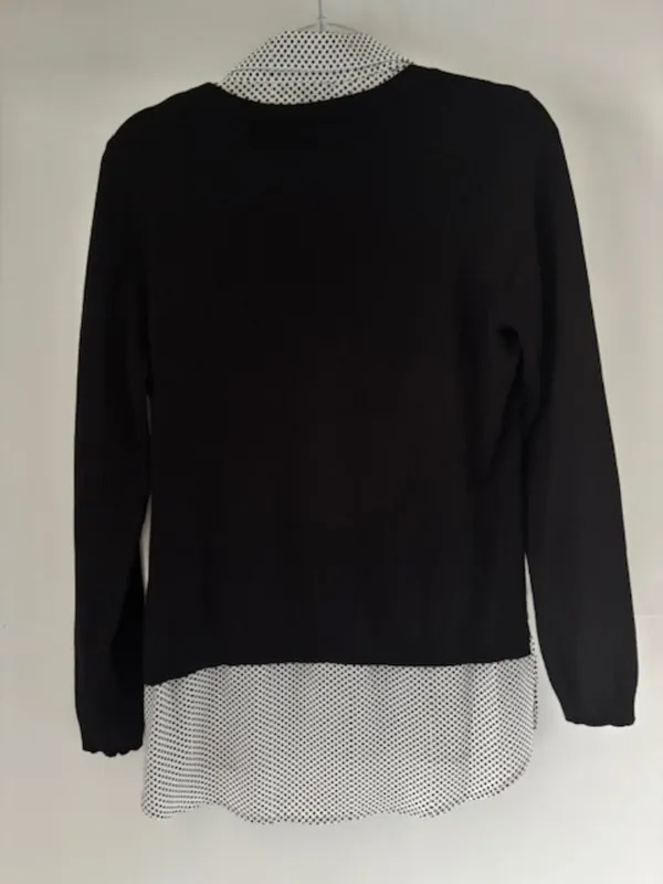 Adrianna Papell Women’s M Black Layered Look Polka Dot Collared Sweater Top - Image 4