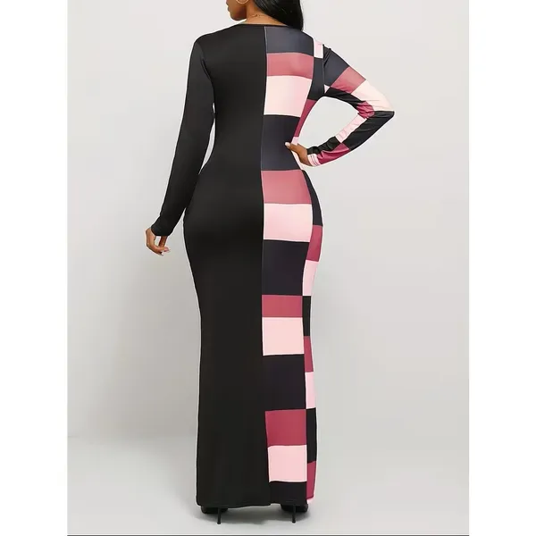 NWT ~ Long Black & Pink Sexy Colorblock Bodycon Pockets Maxi Dress Women's XL - Image 2