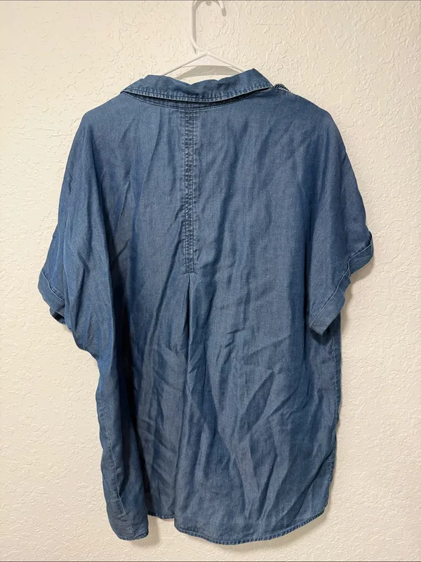 TERRA & SKY 100% Lyocell Blue Short-Sleeve Button-Up Chambray Shirt Size 1X - Image 4