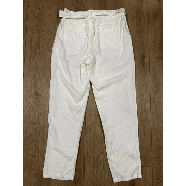 Soho Street New York & Company White Linen Blend Tie Waist Tapered Pants Small - Image 4