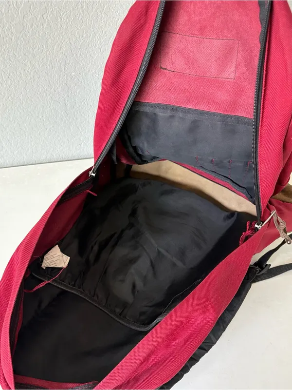 Jansport Right Pack Red Backpack Brown Suede Leather Bottom Schoolbag 17"x12" - Image 6