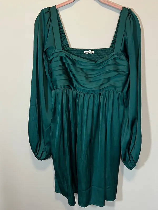 Abercrombie & Fitch Emerson Satin‎ Green Mini Dress Long Sleeve Small Tall ST - Image 2