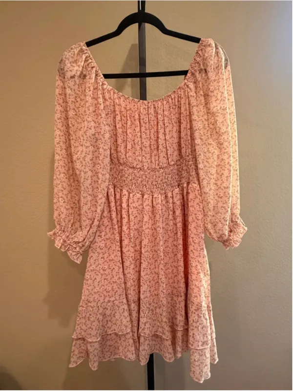 Umgee Chiffon Floral Print Tiered Mini Dress in Pink Size M - Image 3