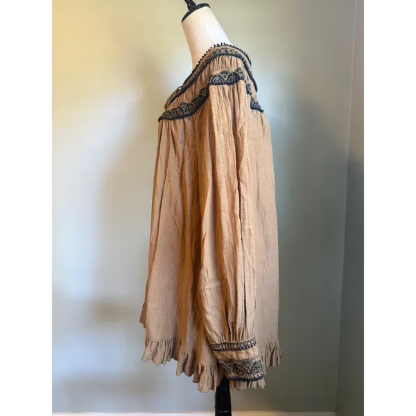 Free People Embroidered Tassel Boho‎ Mini Dress Brown Black m whimsi cottage Y2K - Image 7