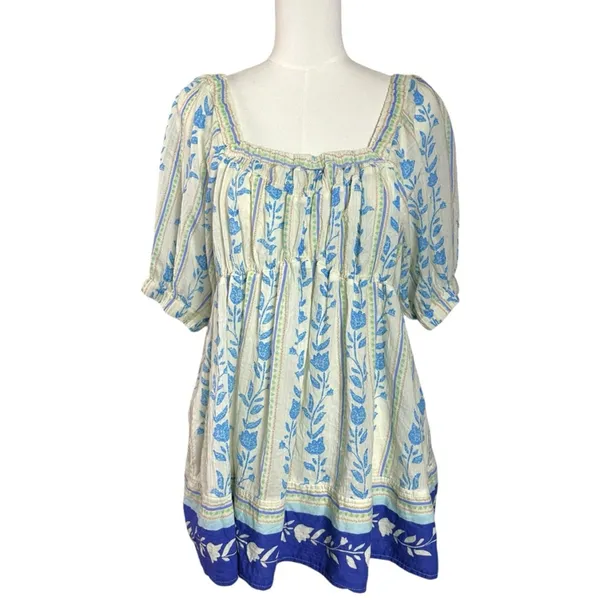 Free People Bohemian 70s Block Print Santorini Printed Babydoll Tunic Size Large - Image 10