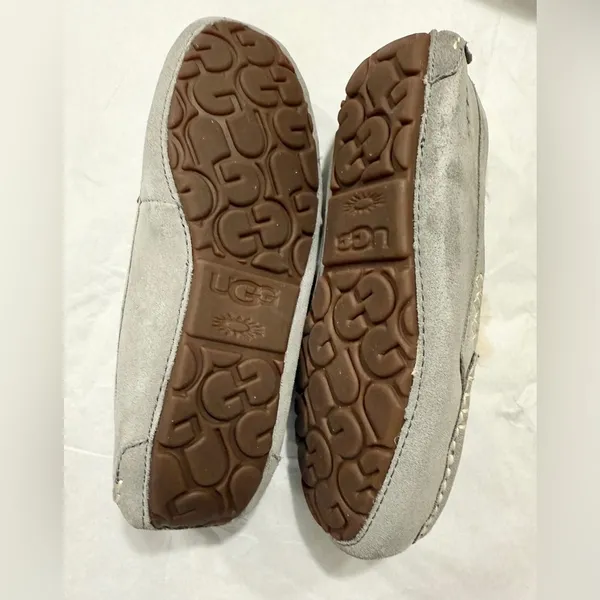 UGG Ansley Grey Suede Shearling Slippers Women’s Size 6 Genuine Sheepskin Lined - Image 8