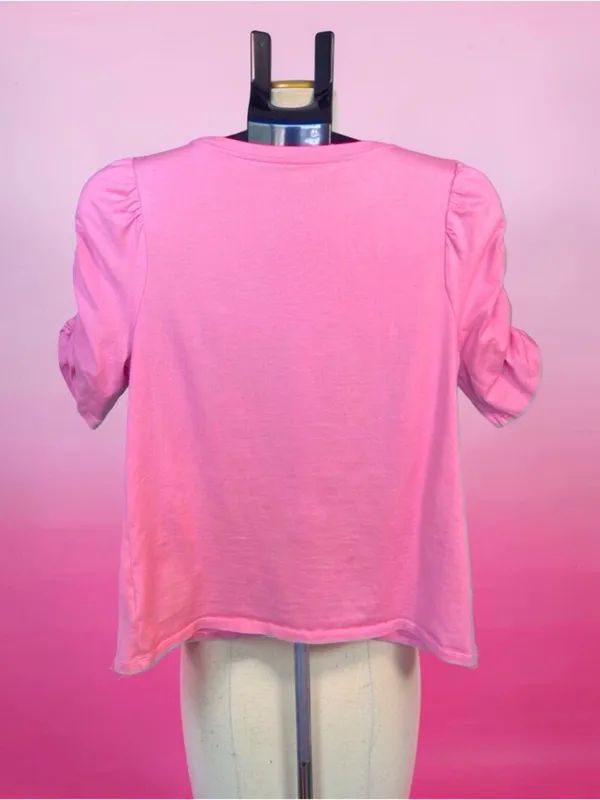 Kate Spade Pink Ruched Puff-Sleeve Short Sleeve Tee large - Image 10