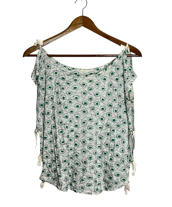 Anthropologie Pilcro White Green Printed Side Tie Short Sleeve Top - Image 2