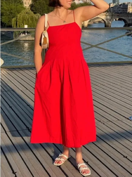 Damson Madder Iris Bow Midi Dress Red Size 10 - Image 4