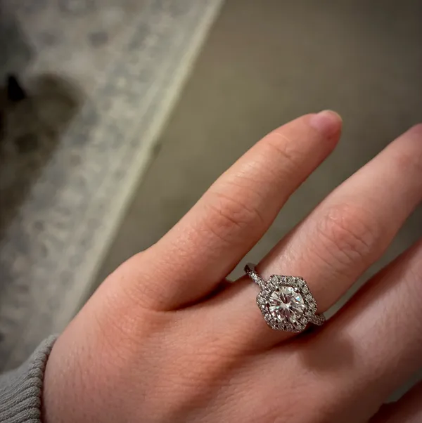 Moissanite Halo on sterling silver Gold Size 6 - Image 5