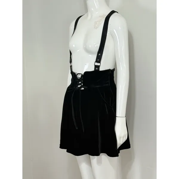 Killstar Black Velvet Corset Suspender Skirt Lace Up Whimsigoth Punk Size M - Image 4