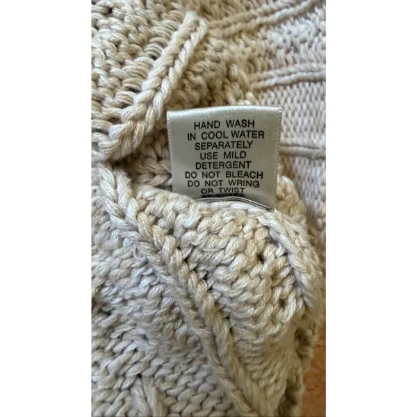 Leo & Nicole Women’s Cable Knit Cotton Sweater Shawl Collar Beige L - Image 7