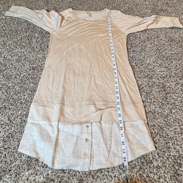 LA Relaxed Tunic Dress‎ Small Beige Tencel Organic Cotton Linen Mixed Media USA - Image 5