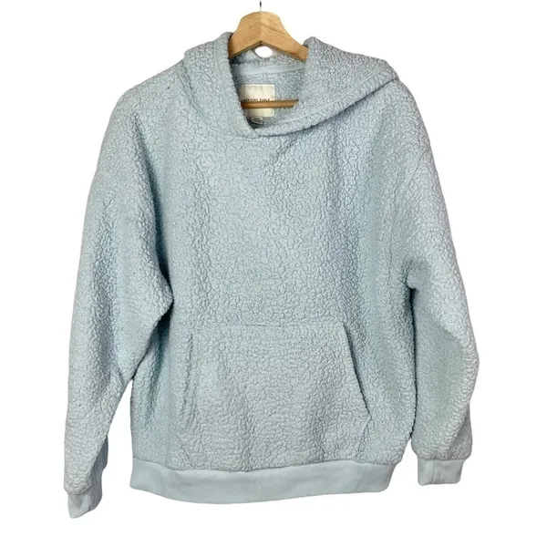 American Eagle AEO Light Blue Teddy Sherpa Hoodie‎ Sweatshirt M - Image 2