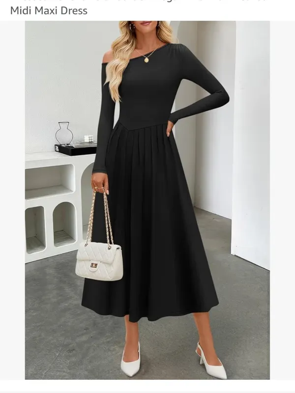 Elegant Black Long Sleeve Pleated Midi Dress Size Large New With Tags Super Cute - Image 2