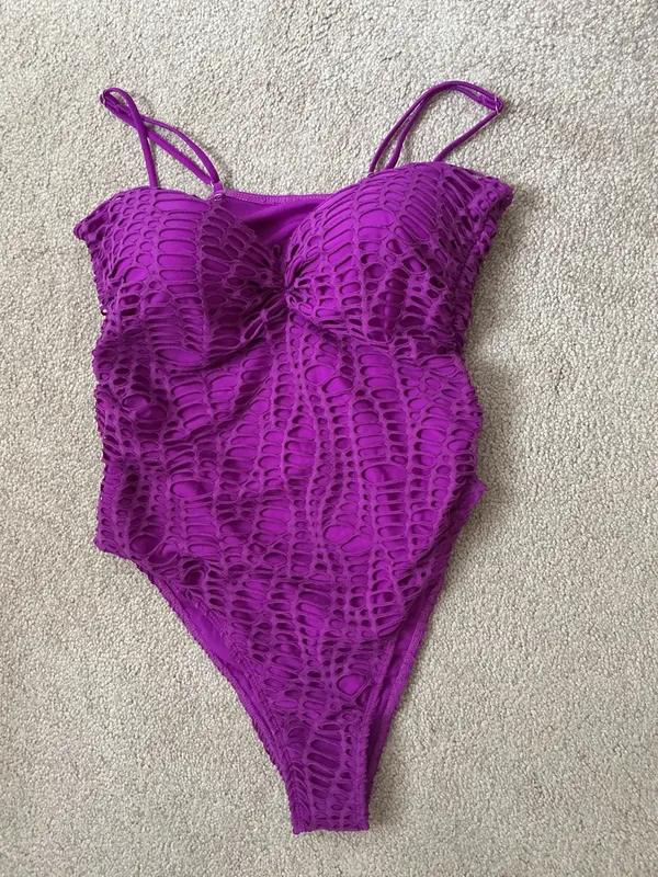 Matte Collection Fuchsia/Purple Cutout Overlay Swimsuit- Sz Lg- Nwot - Image 4