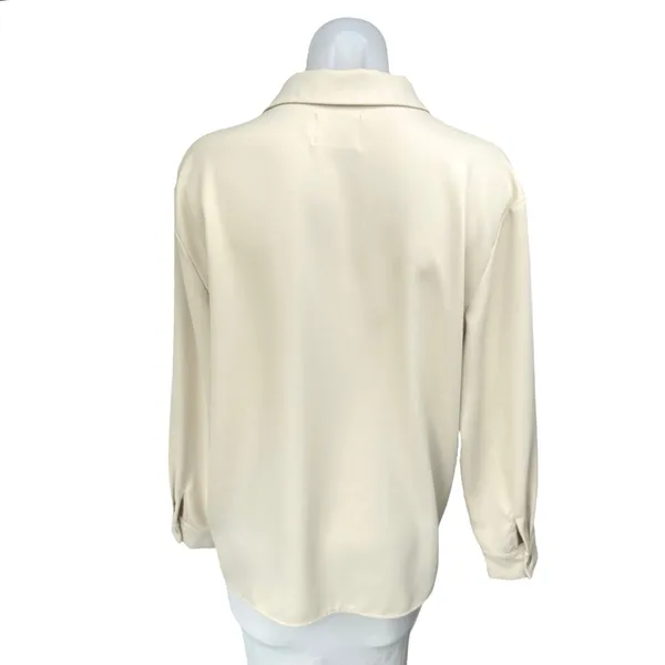 Things Between Women Cream Long Sleeve Notch Collar Button Down Shirt Top Size S - Image 2