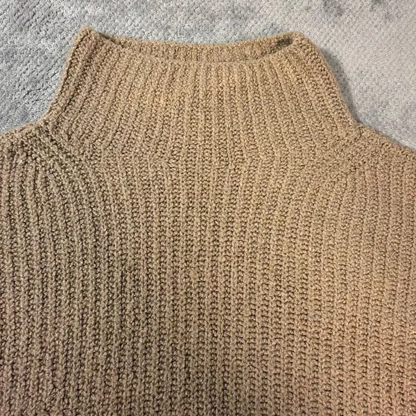 Anthropologie Medium Beige Chunky Knit Mock Neck Sweater Oversized Boxy Pullover - Image 2