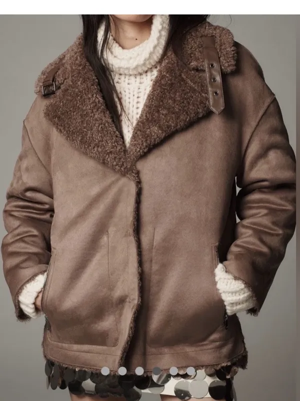 REVERSIBLE PILCRO Brown Sherpa Coat - Women's Cozy Teddy Jacket - Image 2