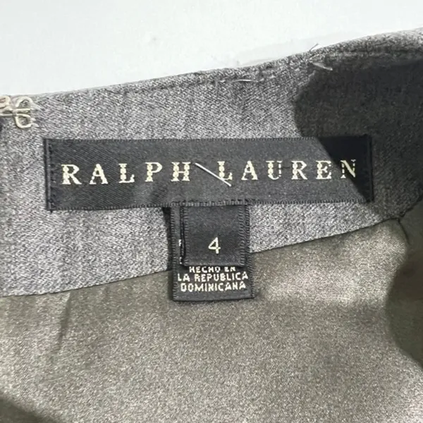 Ralph Lauren Grey Virgin Wool Blend Notched V-Neck Sheath Dress Size 4 - Image 3