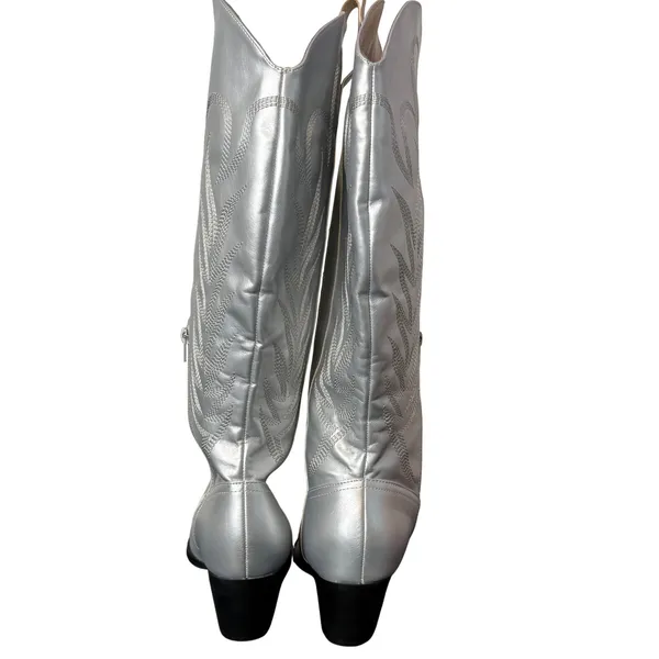 Metallic Silver Knee High Western Boots Womens 8.5 Vegan Leather Western‎ Rodeo - Image 2