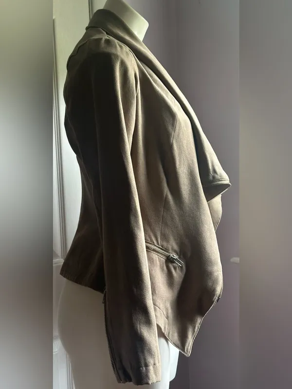 RAMPAGE Brown Tan Moto Faux Suede Asymmetrical Zip Up Pockets SleevesJacket Sz S - Image 2