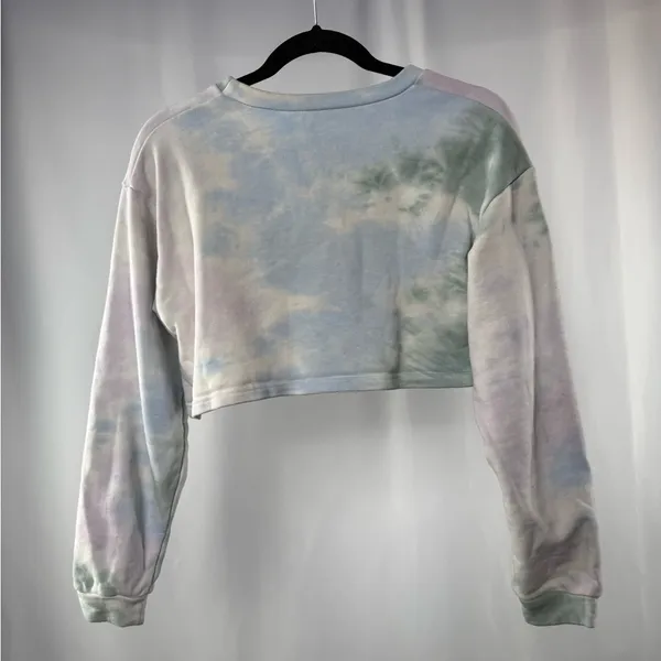 White Fox Boutique Tie Dye Cropped Sweatshirt‎ in Pink Green Multi Size Small - Image 5