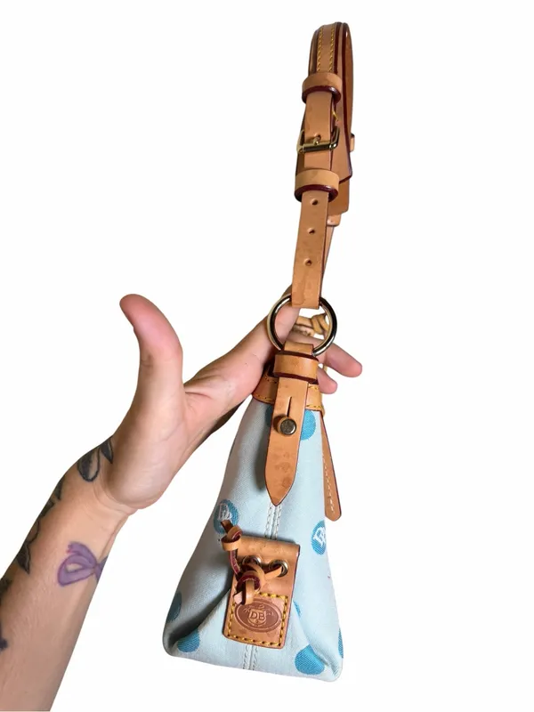 Dooney & Bourke Mini East West Slouch Bag Sky Blue Polka Dot Y2K - Image 4