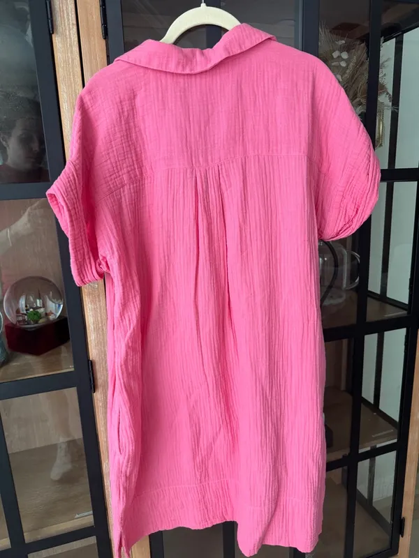 J Crew muslin dress V-neck shirtdress soft gauze Tea Rose splice short sleeve - Image 4