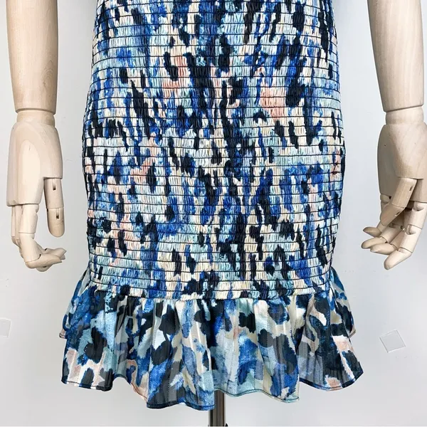 Elliatt Incubus Smocked Short Sleeve Mini Dress in Blue Multi Size Small NWT - Image 11