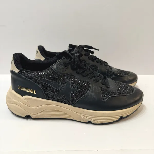 Golden Goose Running Sole Sneakers Black Glitter Leather Star Low Top IT 39 US 9 - Image 3