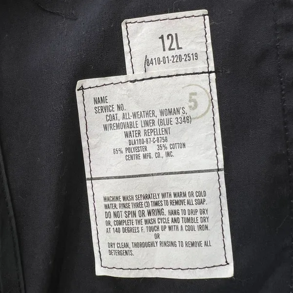 US Military Women's‎ All-Weather Trench Coat Removable Liner Black Size 12L - Image 4