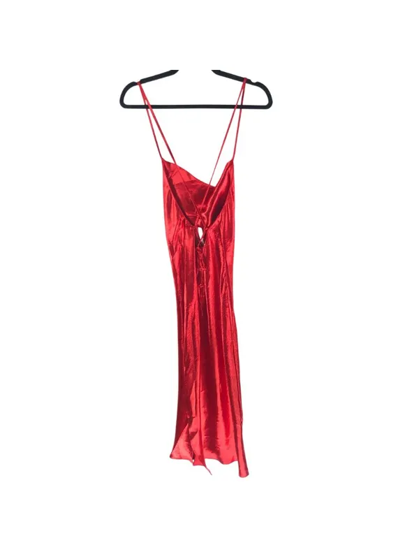 Asos Midi Slip Dress Satin Square Neck Sleeveless Lace Up Red 4 - Image 2