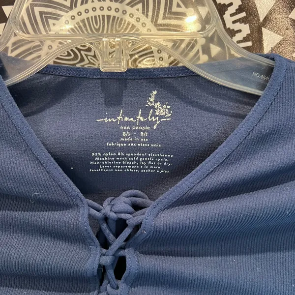 Intimately Free People Navy Blue Ribbed Lace Up Front Long Sleeve Top XS S - Image 2
