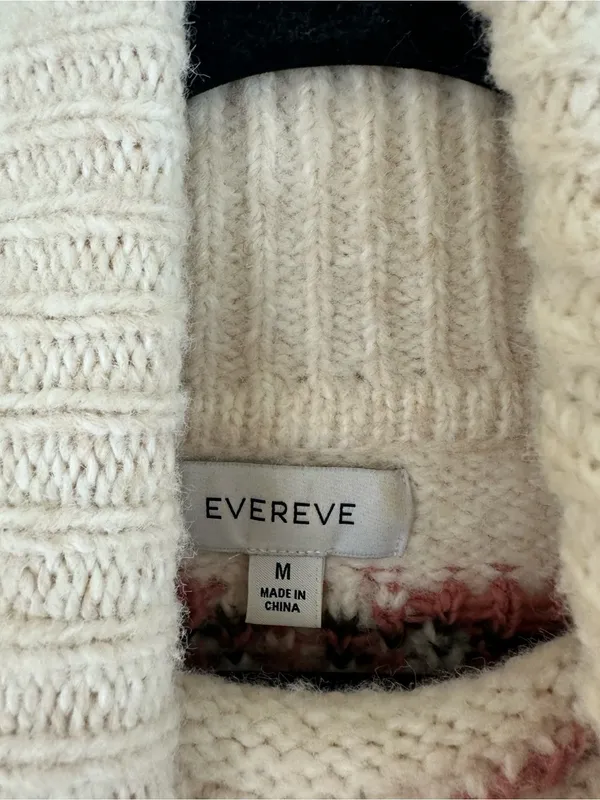 Evereve Lyra Fair Isle Cream Multicolor Turtleneck Sweater Size Medium - Image 4