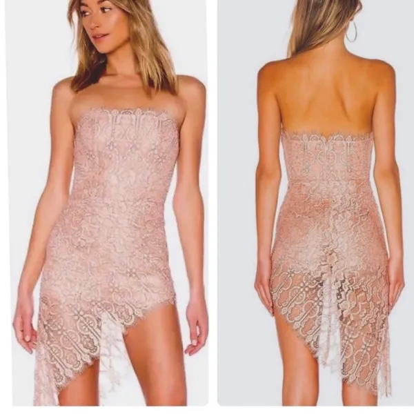 NBD Revolve Secrets Revealed Lace Asymmetrical Romper in Dusty Rose Sz XS - Image 4