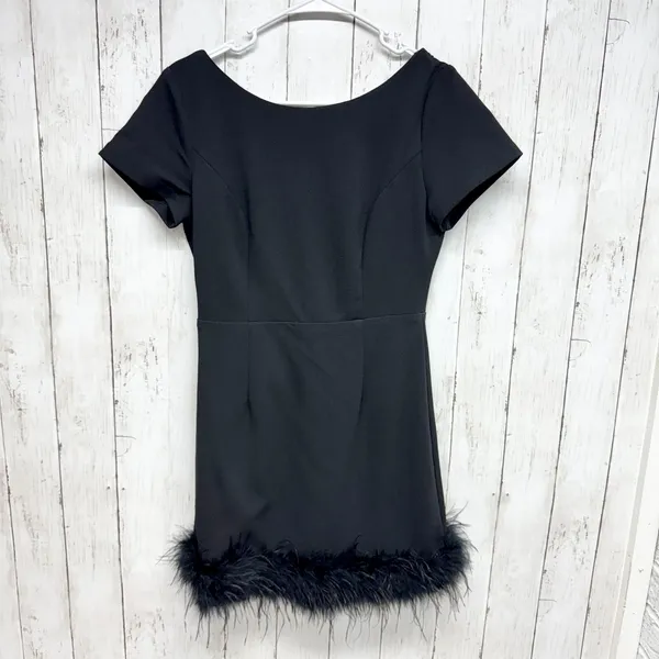 Lulus Dress Women Size Medium Black Backless Feather‎ Trim Short Sleeve Mini - Image 2