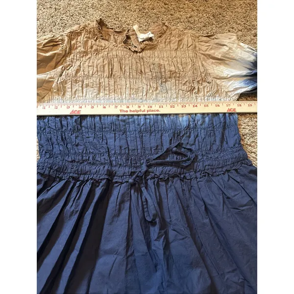 APIECE APART Aldea Smocked Mini Dress Navy Shibori Dress Small Boho Coastal - Image 7