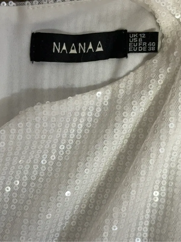 NAANAA White Sequin High Low Bridal Party Dress US 8 - Image 8